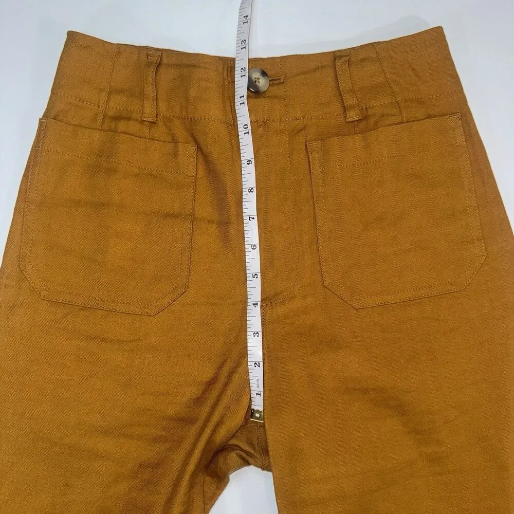 Anthropologie Maeve The Colette Linen Blend Crop Wide-Leg Pants Bronze Women 27 - Picture 4 of 8